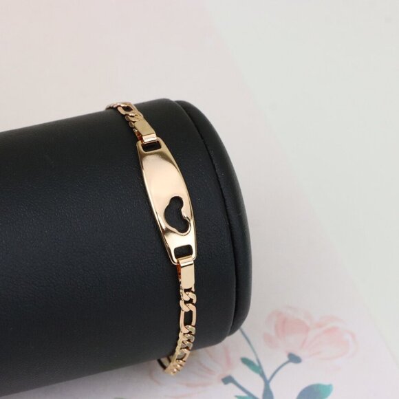 "Rose Gold Heart Cutout ID Bracelet in High-Polish Gold Plating, XPBL1158 - Picture 6 of 12